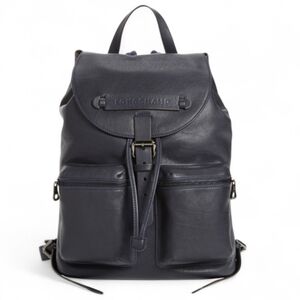 Longchamp Newest Leather Quality Large Black Blue Backpack